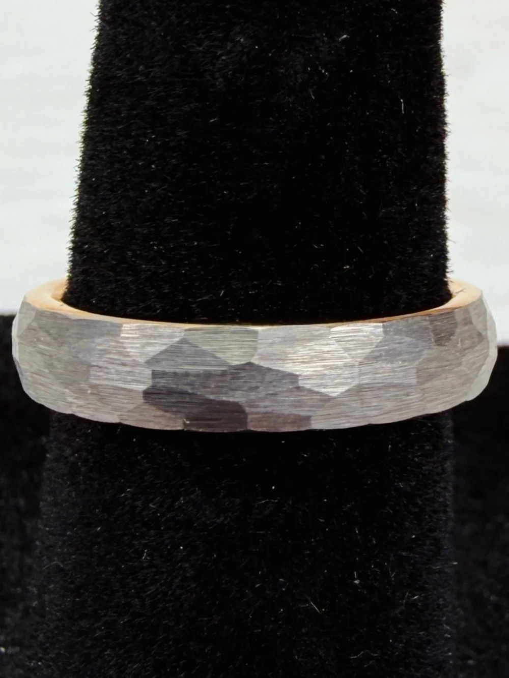 Beautiful Tungsten gray, goldtone inside size 5, band ring